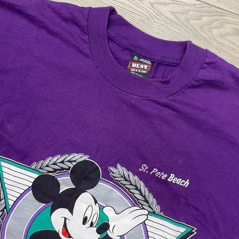 Fruit of the Loom T Shirt Mens XL Purple Mickey Florida St Pete Beach Vintage
